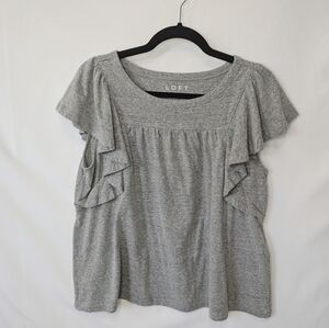 LOFT Gray Ruffle Sleeve Top